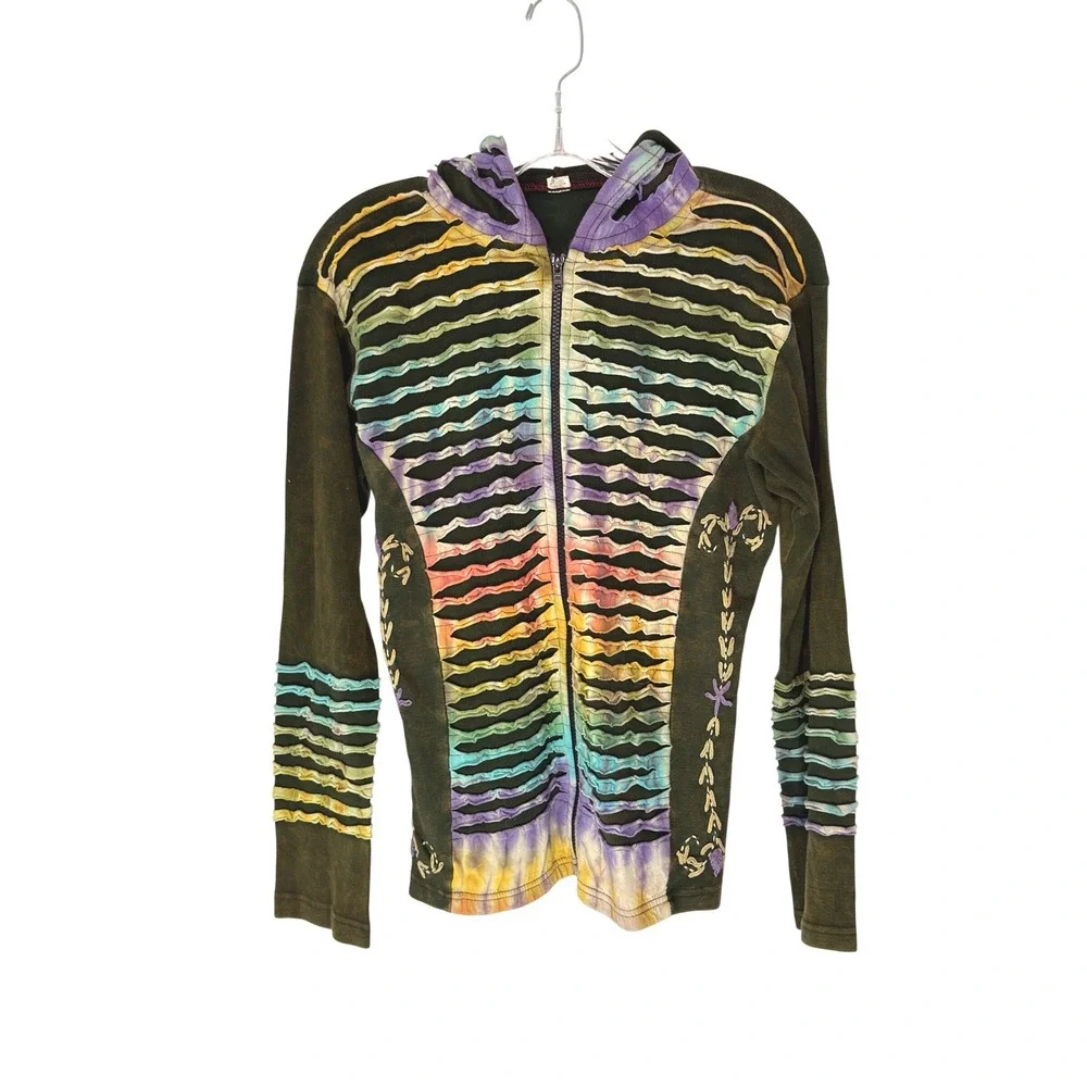 Rising International Hoodie Women's Green Tie-Dye Boho Artsy Festival Large